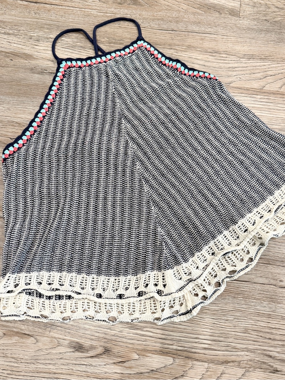 Mossimo Supply Co 2016 Navy Crochet Knit Halter Tank Top Large Boho Cowgirl